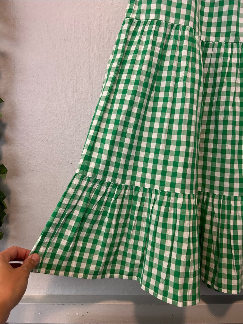 Green Gingham Tiered Maxi Skirt with Smocked Waist - Picture 2 of 5